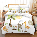 Multikas loomaaed tekikott komplekt Žiraaff Karu Rebane Muster Kolmeosaline voodipesu komplekt 135 * 200 (two-piece set)