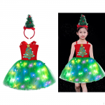 Girls Christmas Tree Dress Costume Light up Xmas Party for Theme Parties M