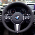K&auml;sitsi &otilde;mmeldud nahast autojuhtimiskangi kate BMW M Sport F30 F31 F34 F10 F11 F07 X1 X2 X3 F25 F32 F33 F36 F48 jaoks Black line style