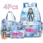 4 tk/komplekt Anime Hatsune Miku tr&uuml;kitud seljakott K&auml;ekott Pinal koos 750 ml veepudeliga Teismelisele Poisile T&uuml;drukule Suure Mahutavusega Veekindel Koolikott