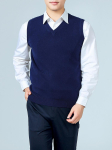100% puuvillane Merino meeste V-kaelusega vest, varrukateta pullover, s&uuml;gis-talvine, paks, vabaaja mood, kootud ka&scaron;miirist kampsun XXXL tumesinine v&auml;rv