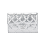 Chanel 26P H&otilde;bedane Silt Topelt C Logo Tepitud Teraline Vasikanahk Metallist Kaardihoidja Naiste aksessuaarid AP0214-B23404-U8301 Box(Basic Set+Box)