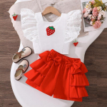 T&uuml;drukute magus komplekt - Suvine laste elegantne top ja l&uuml;hikesed p&uuml;ksid 100cm=4Y punane