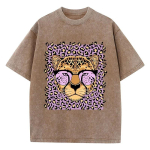 Gepardi/Leopardi Prindiga Graafiline Vintage Pesemisefektiga T-s&auml;rk &Uuml;lem&otilde;&otilde;tmeline Puuvillane T-s&auml;rk Streetwear Suvised Topid XL black