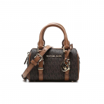 MICHAEL KORS Bedford Metalllogo Ripats Eakate V&auml;rviline Crossbody Kott &Otilde;lakott Bostoni Kott Kaetud L&otilde;uend K&auml;ekott Mini Naiste Tammepruun kuld
