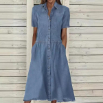 Suvine l&uuml;hikeste varrukatega s&auml;rgikleit Naistele N&ouml;&ouml;piline Patchwork Sinine Denim L&otilde;tv Midi Kleit Taskutega Vabaaja Tasku Pikad Kleidid S