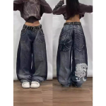 VibeStreet Ameerika T&auml;navamoe Trend L&otilde;dvad Teksap&uuml;ksid Naistele Harajuku Y2K Uued Hip Hop Vintage &Uuml;legabariidilised Teksap&uuml;ksid Unisex Teksap&uuml;ksid S gray