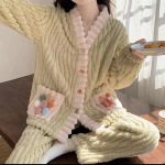 Paksenenud Soe Flanell Naiste Magamisriided Vabaajariided Kardiigan &Uuml;likond Talvine Magus Kawaii Pehme Haldjaslik Tuul Daamide Pidžaamad Koduriided one size roheline