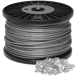 3mm terastross 100m, 304 roostevaba teras 517kg purunemiskoormus roostevabast terasest tross koos 100 tk alumiiniumist trossiga Tugev 7x7 ristl&otilde;ikega, (Silver,Diameter: 3mm Length: 100m) gray