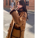 Korea stiilis talvine lambanaha lahtine mantel naistele, paks, soe, pikk, fliisvoodriga jakk S