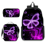 Liblika Mustriga Koolikott, Algkooli Laste Seljakott, Kolmeosaline Komplekt, Seljakott, L&otilde;unakkott, Pennikott, Suure Mahutavusega Kulumiskindel backpack purple