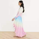 Naiste S&uuml;gava V-kaelusega Pikkade Varrukatega Boheemlaslik Kleit Suvine Tr&uuml;kitud Gradiendiga Elegantne Maksikleit Patchwork V&auml;rviline Pidu Kleit Volangidega Magus Vestidos XXL punane