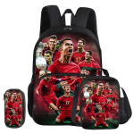 Ronaldo 3 tk komplekt esitaskuga seljakott Jalgpall Sport termoisoleeritud l&otilde;unakott-rahakott CR Jalgpallit&auml;ht pliiatsikott black