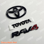 3-osalised RAV4 pagasiruumi embleemid TOYOTA logo asendusv&otilde;imalus L&auml;ikiv must, matt must, l&auml;ikiv h&otilde;bedane kleebised