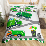 Poiste Roheline Pr&uuml;giauto Tekikate Multikas Pr&uuml;giauto Voodipesukomplekt Roheline S&otilde;iduk Auto Veoauto M&auml;nguasi Tekikate &Uuml;heinimese Kuninglik Suurus EU Single 135*200cm/53x79in 3pcs green