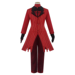 Hazbin Cosplay Hotel &Uuml;htne ALASTOR Kost&uuml;&uuml;m T&auml;iskasvanud Mehed Halloweeni Jakk P&uuml;ksid Kost&uuml;&uuml;mid Punane &Uuml;likond Anime S