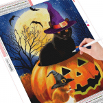 5D teemantmaaling &uuml;mmargune kassi teemanttikandid k&otilde;rvitsa teemantkividega pilt Halloweeni kingitus 20X30CM