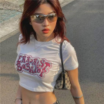 harajuku armas punk p&otilde;hi Naiste kawaii T-s&auml;rk Seksikas y2k valge kolledži l&uuml;hikesed topid, l&uuml;hikeste varrukatega, &otilde;huke suvine naiste T-s&auml;rk S valge