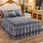 Avaleht Magamistoa Printsessi pitsist tepitud voodikate voodikate Pol&uuml;ester puuvillane luksuslik voodikate Seelikud pitsvoodi seelikuvoodrid paksendatud seelikulina 200*220cm 1pc hall