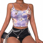 Seksikas Slim Sling Angel Print Summer Camisole Naiste seksikas t&auml;navar&otilde;ivas L&uuml;hike k&auml;rbitud nabaga rinnahoidja top S sinine