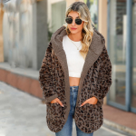 Naiste &otilde;mblusega leopardfliisist &scaron;erpa s&uuml;gismantel vabaaja kapuutsiga jope Pehme soe, udune, eest avatud kardiganist &uuml;ler&otilde;ivad taskuga XL leopard