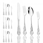 16 tk roostevabast terasest kuninglik s&ouml;&ouml;giriistade komplekt kuldne &otilde;htus&ouml;&ouml;k L&auml;&auml;ne toidu lauan&otilde;ud praad nuga kohvilusikas puuvilja kahvel s&ouml;&ouml;giriistad 16pcs & Dessert fork h&otilde;be