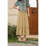 Mishow kollane lilleline seelik naistele suvine korea stiilis lahtine impeerium, elastne v&ouml;&ouml;koht A-jooniga Midi plisseeritud seelik Naiste riided MXC33B0050 S