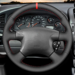 Libisemisvastane nahkpatsiga auto roolikatte kate Nissan Almera jaoks (N16) 2000-2003 X-Trail (T30) 2001-2003 Terrano 2 Black Thread