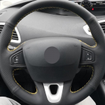 Kohandatud auto rooli kate libisemisvastane must kunstnahk Renault Megane 3 Scenic Fluence jaoks Black Thread