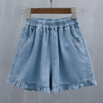 Suured suurused 5XL Naiste suvemood k&otilde;rge v&ouml;&ouml;kohaga teksap&uuml;ksid p&uuml;ksid laia s&auml;&auml;rega T&auml;ielikult sobivad vabaaja teksap&uuml;ksid 5XL sinine