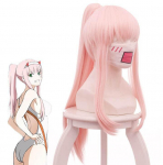 65 cm Anime DARLING FRANXX Zero Two Cosplay 02 ujumistrikoo stiilis 65 cm pikk roosa hobusesaba s&uuml;nteetilised juuksed Parukas Perucas 65cm roosa
