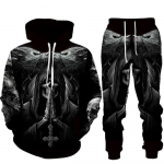 Isiksus gooti pealuu 3D prindiga kapuutsiga p&uuml;kste komplekt meeste/naiste naljakas Halloweeni t&auml;navar&otilde;ivaste riietus&uuml;likond hiphop 2-osaline spordidress M