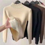 Pullover Plus Velvet Turtleneck Kampsunid Naiste talvised paksud soojad kootud kampsuntopid vabaaja fliisvoodriga kudumid 22846 S beež