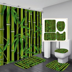 4 tk Zen Green Bamboo Buddha seeria du&scaron;ikardinate komplektid vannitoa jaoks libisemiskindlad vannitoavaibad kaas WC kate vannimatt