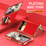 PU-nahast &uuml;mbris Google Pixel Fold Kickstand karastatud klaasist &otilde;huke p&otilde;rutuskindel kokkupandav plaaditud hinge kaitse&uuml;mbrise kate Google Pixel Fold punane