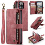 CaseMe Flip nahast telefoni&uuml;mbris iPhone'ile 11 12 13 14 15 Pro Max XS XR X SE 2022 8 7 Samsung S23 Plus S22 S21 FE S20 Note 20 T&otilde;mblukuga rahakoti kaardi kate Samsung A14 (4G 5G) punane