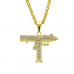 Euroopa hiphopi moekas kuldne Uz Gun ripats kaelakee meeste sulamist kivist l&auml;ikiv Aasia kuulipilduja kaelakee