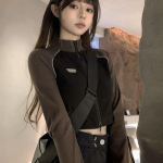 Retro Patchwork T&otilde;mblukuga T-s&auml;rgid Naiste Seksikad Topid Thummy Control Mood Seksikad Y2K T-s&auml;rgid Pikad varrukad S