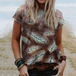 Retro naiste T-s&auml;rk Vintage Graafiline naiste riided O-kaelusega sulgedega l&uuml;hikeste varrukatega T-s&auml;rgid Naiste Harajuku t&auml;navar&otilde;ivad Suur pluus XS