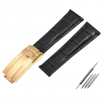 Krokodillimustriga ehtsast nahast kellarihmad 20 mm Rolexi kellarihma jaoks Daytona Submariner GMT RX k&auml;ev&otilde;ru kokkupandav pannal Black-gold 20mm With logo