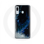 &Uuml;mbris Samsung Galaxy A20-le Sinise halli ja musta v&auml;rvi mitmev&auml;rvilised suitsupilved mustal taustal