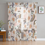 Vintage lilled lehed Retro Magamistoa L&auml;bipaistvad L&auml;bipaistvad Kardinad P&uuml;hadekaunistused Aken Voile t&uuml;llkardin 135W x 114H(cm)