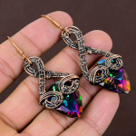 Natural Mystic Topaz Gemstone Handmade Copper Wire Wrap Earring 2.64 q3y98