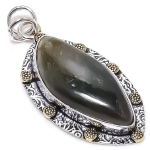 Naturaalse labradoriidi v&auml;&auml;riskiviga 925 h&otilde;bedast kahev&auml;rviline ripats 2.21 W4S52