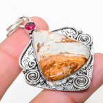 Natural Picture Jasper, Garnet Gemstone 925 Sterling Silver Pendant 2.40 g7v30