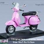 1/10 Scale Vespa 125 linna minimootorratta mudel, metallist metallist meelelahutuslik mootorratta m&auml;nguasi, heli ja valguse simulatsioon, kingitus lastele 1/10:18*7.5*13.5cm,Base roosa