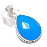 Aqua Chalcedony Gemstone Handmade 925 Sterling Silver Jewelry Pendant 1.85 k5y80