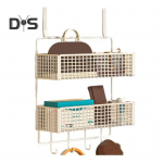 Uksekorraldaja konksudega panipaigariiul Tugev konstruktsioon, v&otilde;rgudisain, lihtne kokku panna, eemaldatav ukse taga hoiukorv Small Dual Layer valge