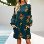 Moodne naiste pikkade varrukatega joonkleit, s&uuml;gisene vabaaja puljongiga, laia kaelusega taskutega kleit XL