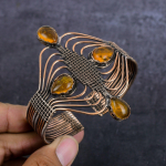 Looduslik tsitriin v&auml;&auml;riskivi k&auml;sitsi valmistatud vasktraadist m&auml;his mansett k&auml;ev&otilde;ru reguleeritav j8L56